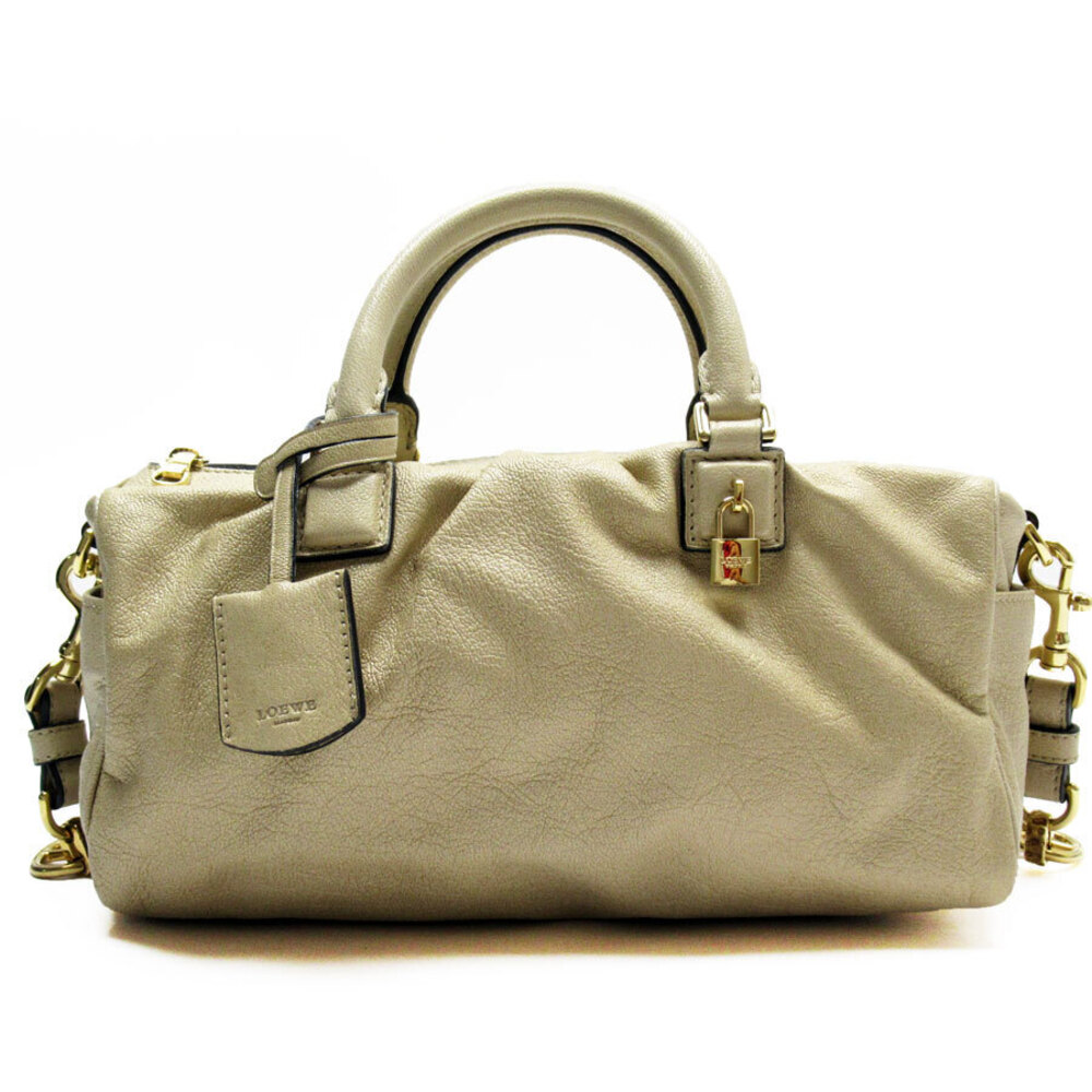 LOEWE handbag shoulder bag leather metal Beige Tan gold